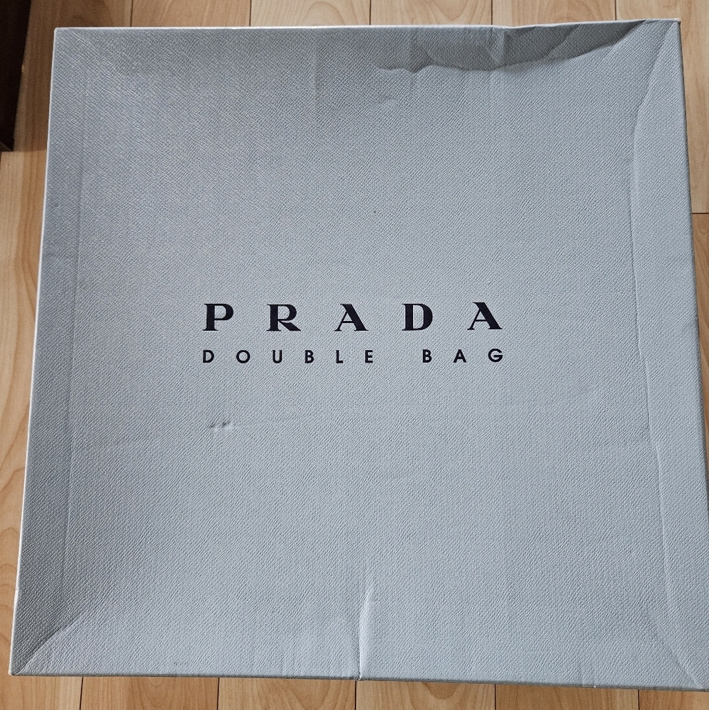 PRADA Medium Saffiano Leather Double Bag Bluette/ Fiery Red Authentic with Box! - Picture 8 of 8